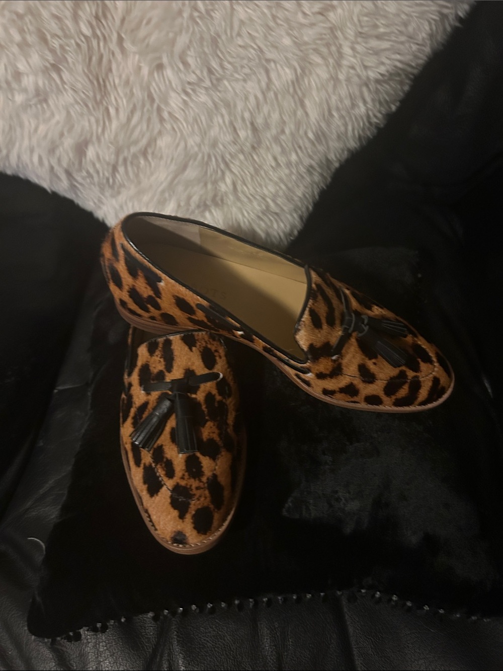 Talbots Leopard Print Tassel Loafers in Tan and Black